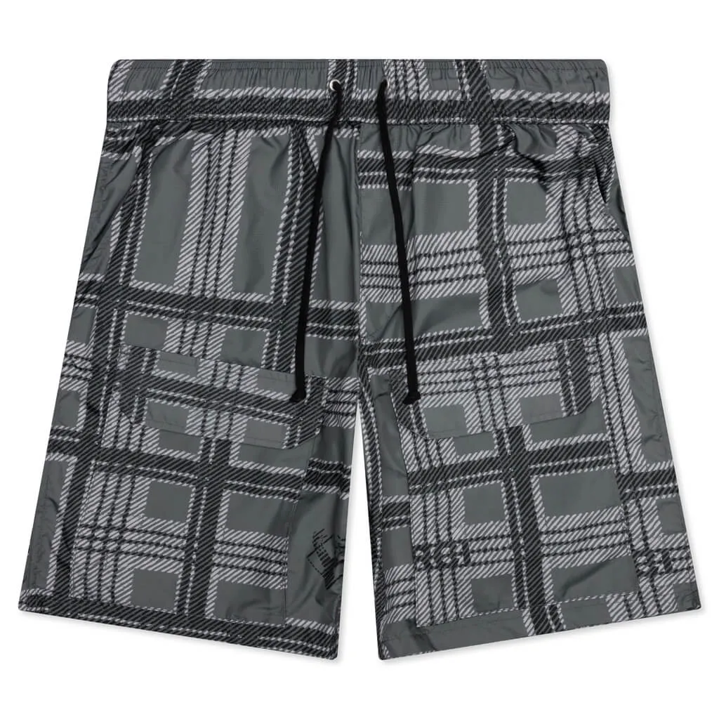 Black Plaid Ripstop Cargo Short