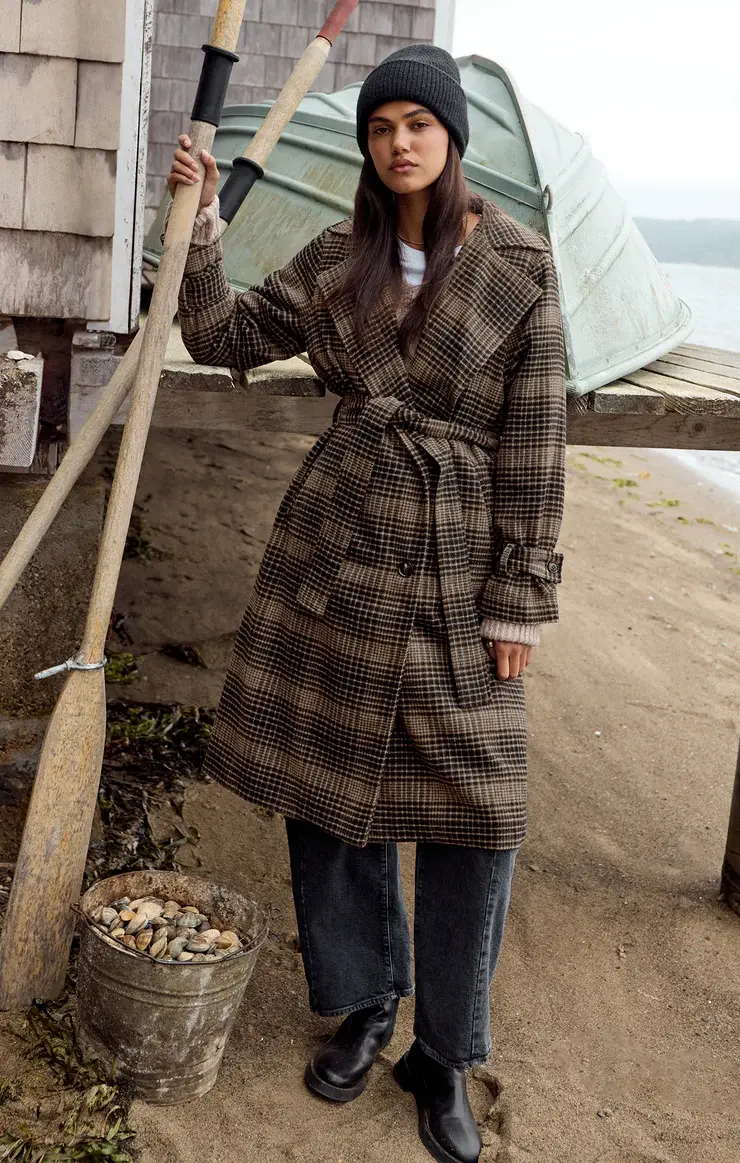 Plaid Trench Coat