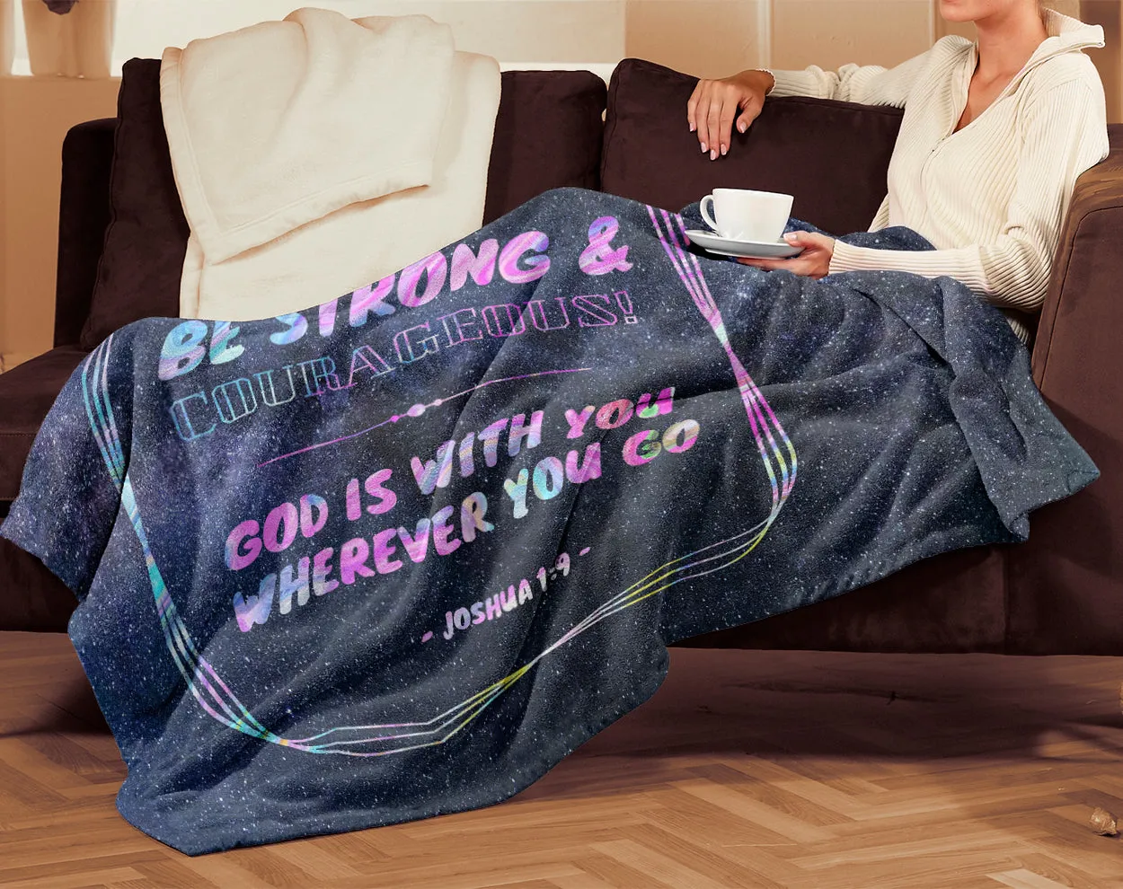 Premium Mink Sherpa Blanket featuring Bible Verse Joshua 1:9 Design 12