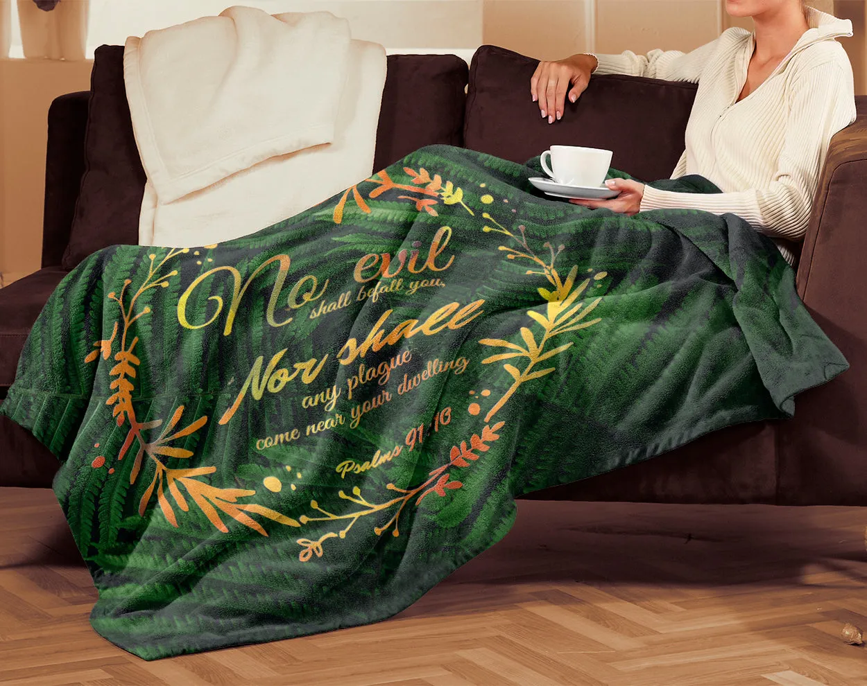 Premium Mink Sherpa Blanket with Bible Verse Psalm 91:10 Design 10