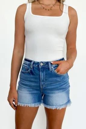 Raelyn Frayed Hem Mid Rise Denim Shorts