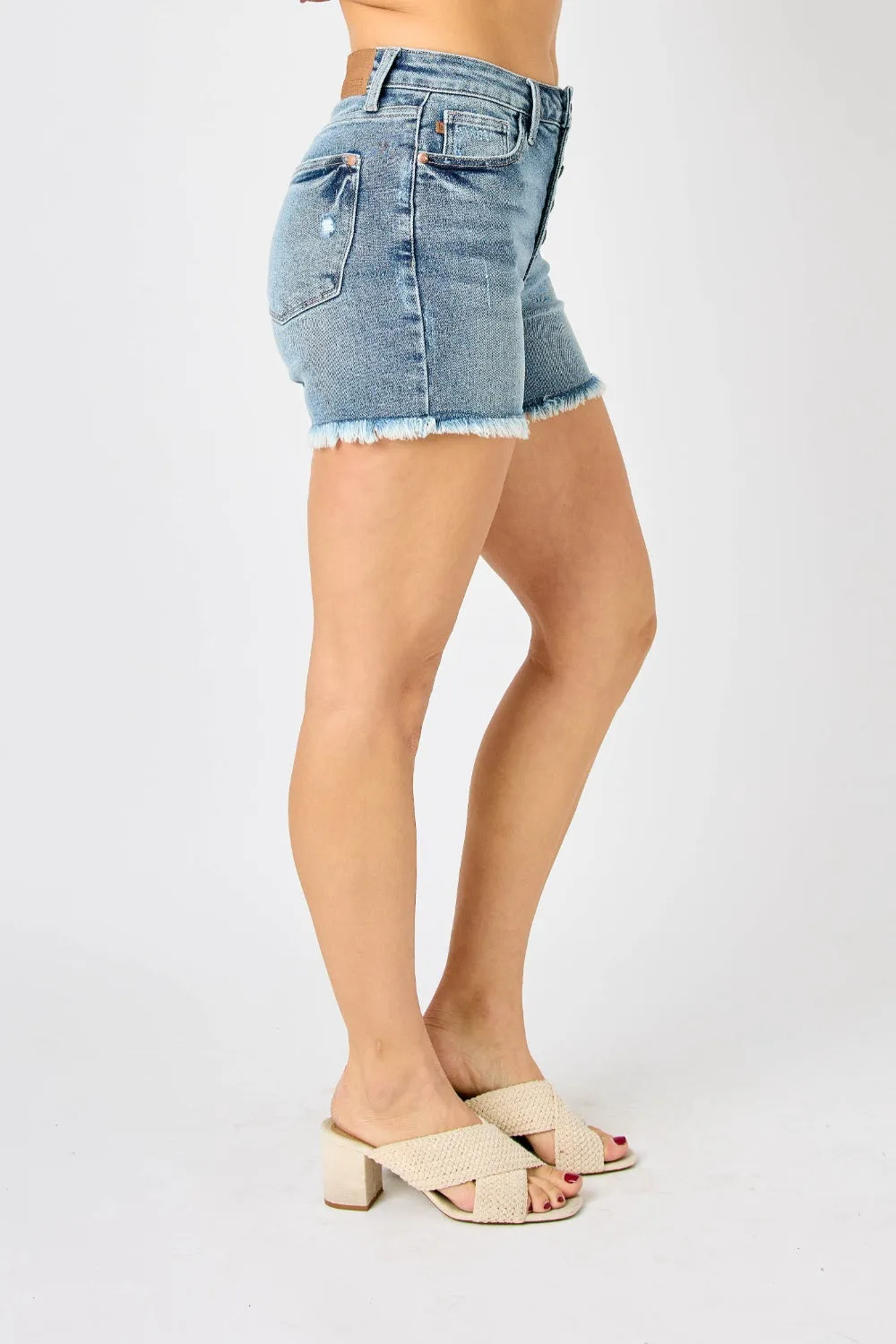 Raw Hem Button-Fly Denim Shorts by Judy Blue