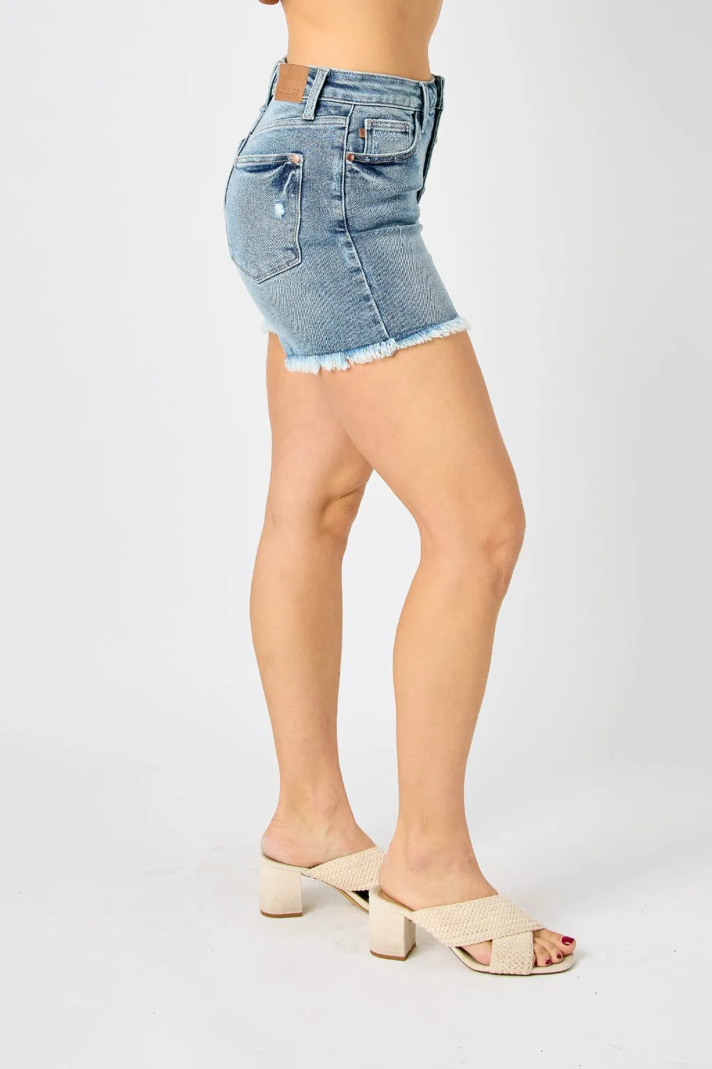 Raw Hem Button-Fly Denim Shorts by Judy Blue