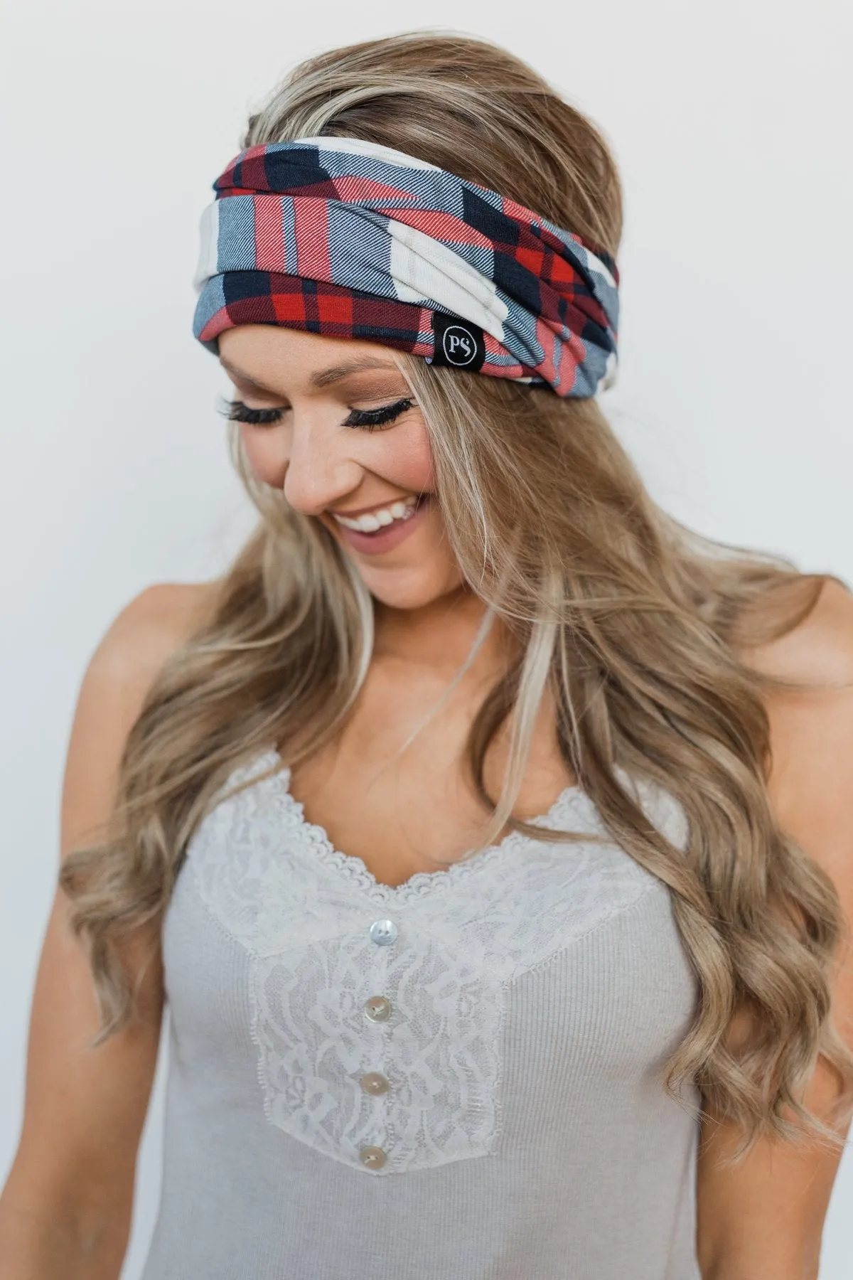 Plaid Beanie in Red & Blue