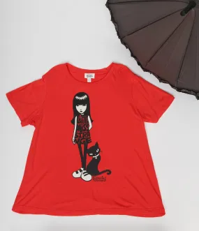 Red Fitted Graphic Tee-Emily The Strange x Unique Vintage