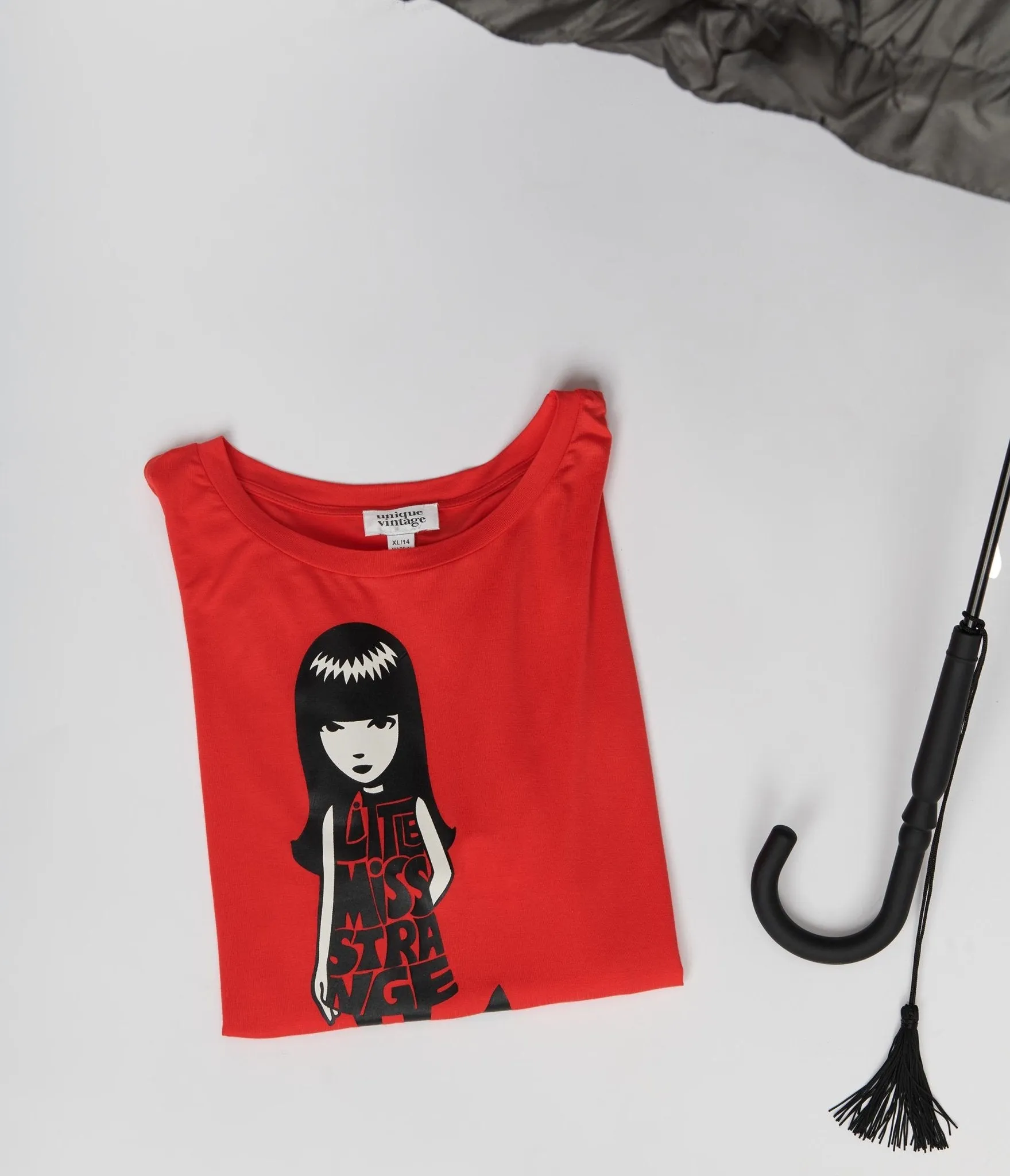 Red Fitted Graphic Tee-Emily The Strange x Unique Vintage