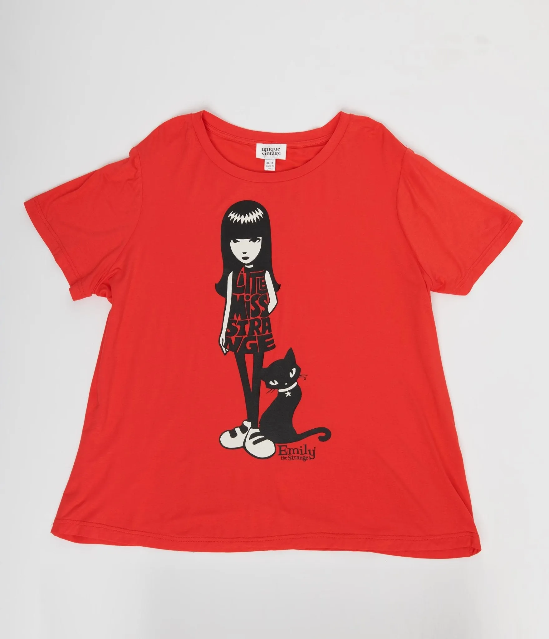 Red Fitted Graphic Tee-Emily The Strange x Unique Vintage