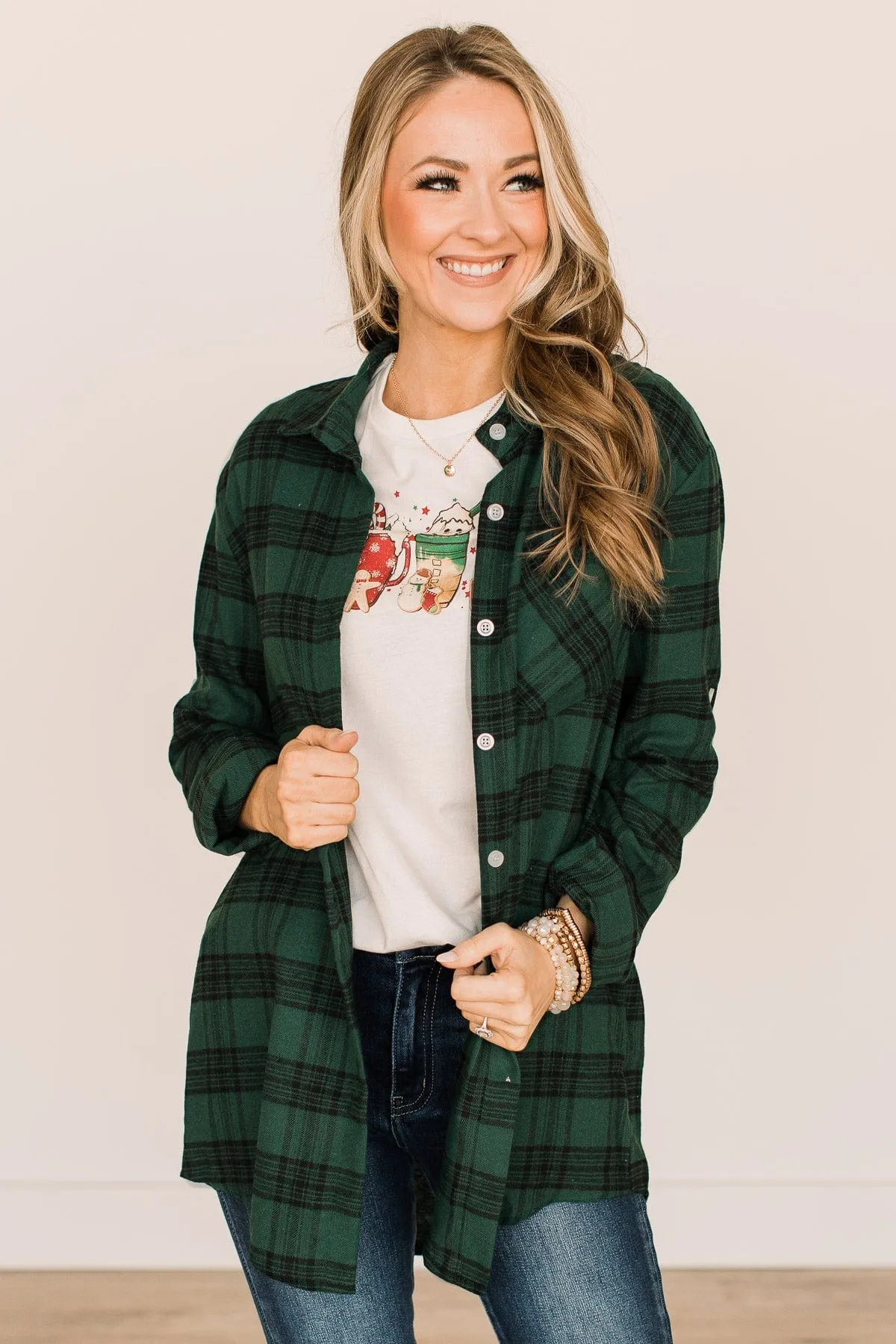 Hunter Green Plaid Button Top