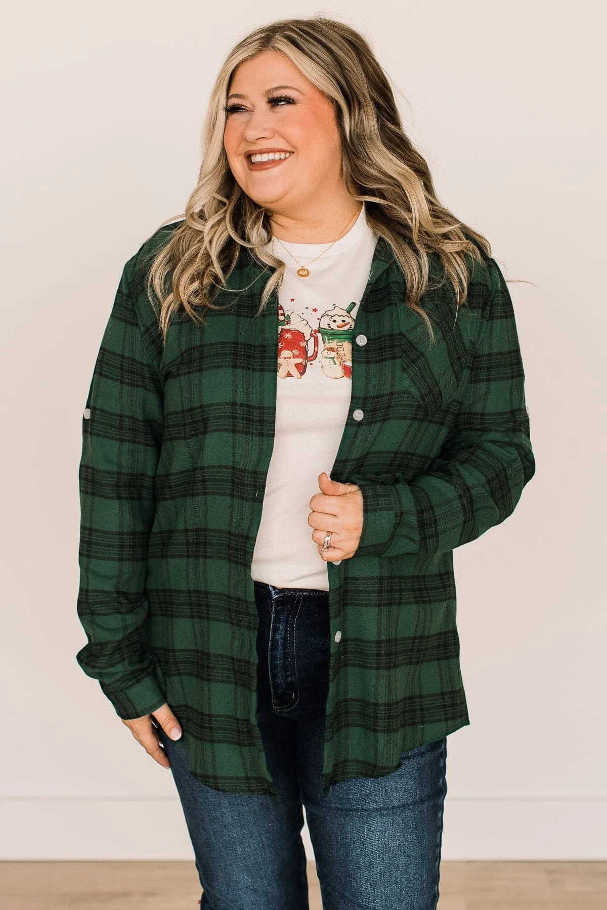 Hunter Green Plaid Button Top