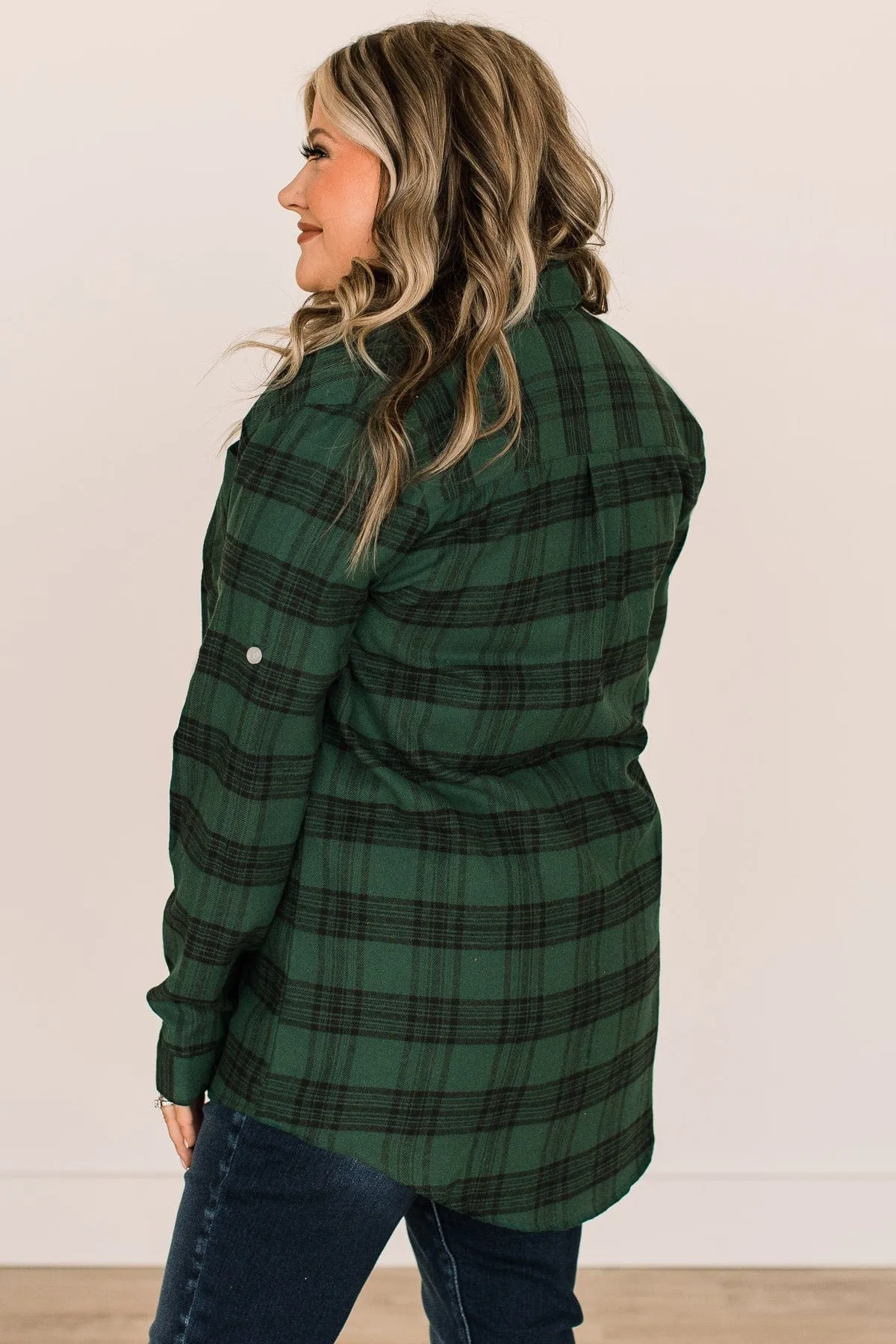 Hunter Green Plaid Button Top