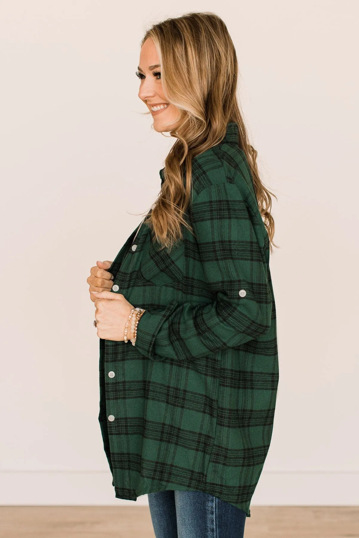 Hunter Green Plaid Button Top