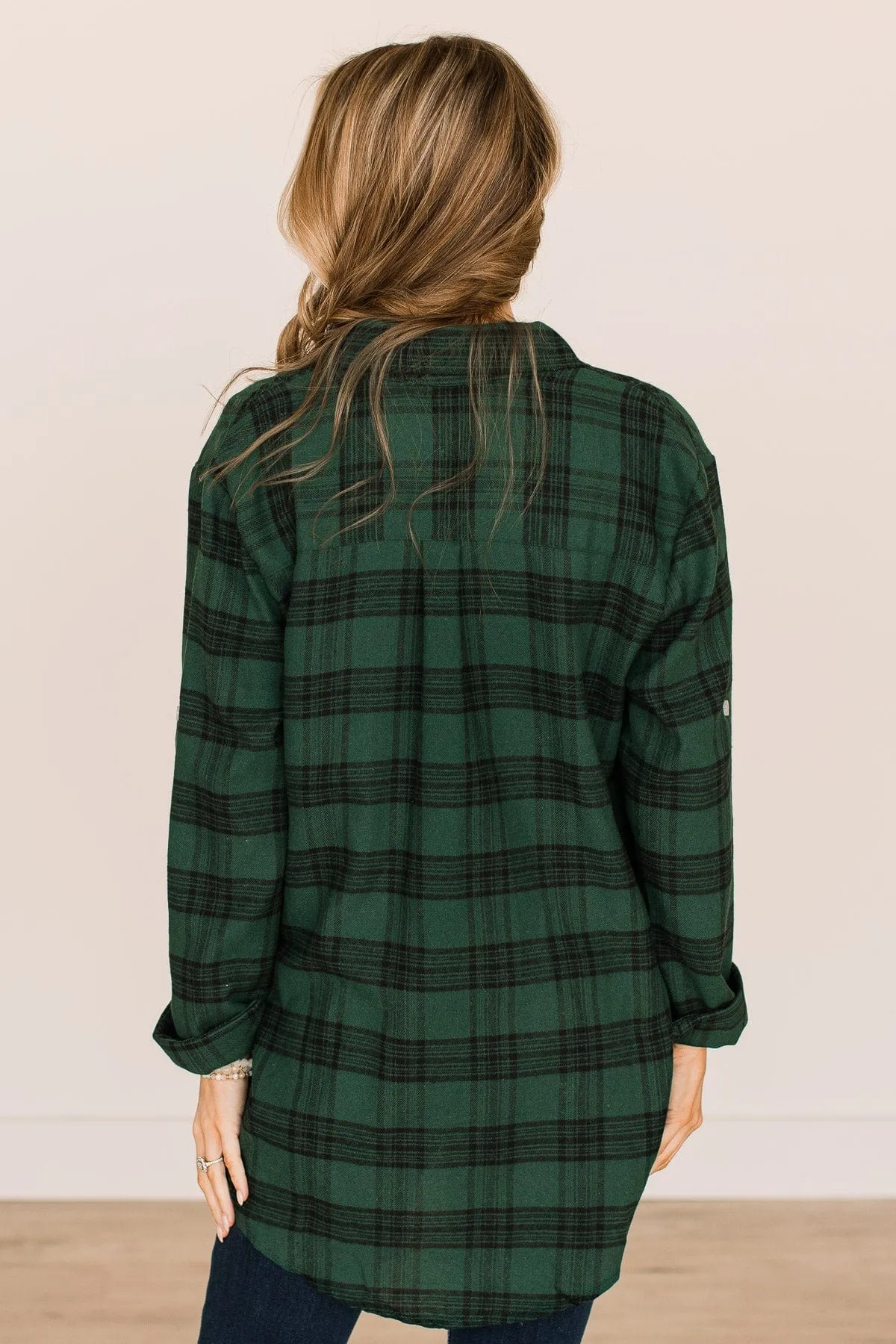 Hunter Green Plaid Button Top