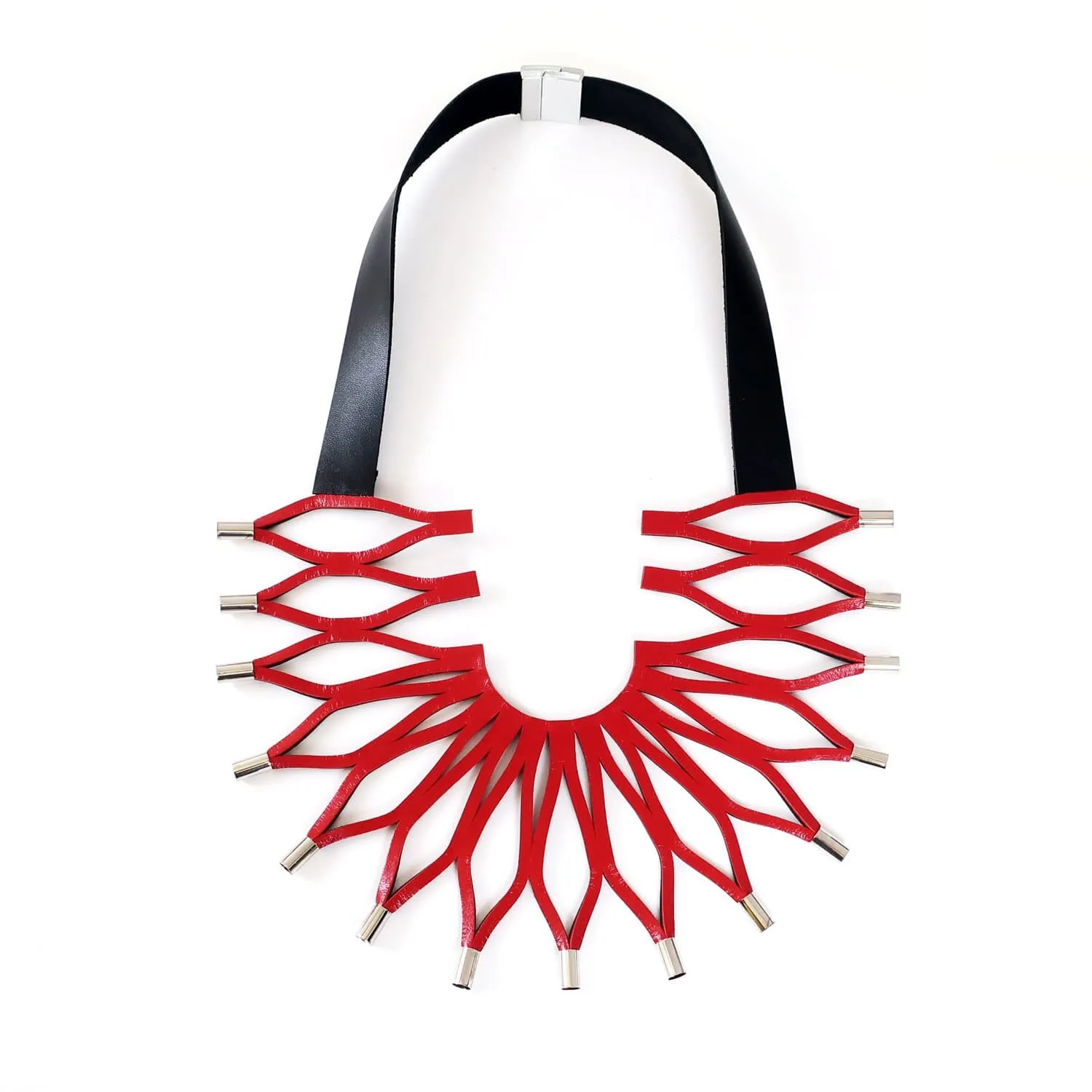 Vibrant Red Leather Statement Necklace