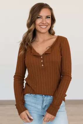 Button-Up Knit Top in Rust Color