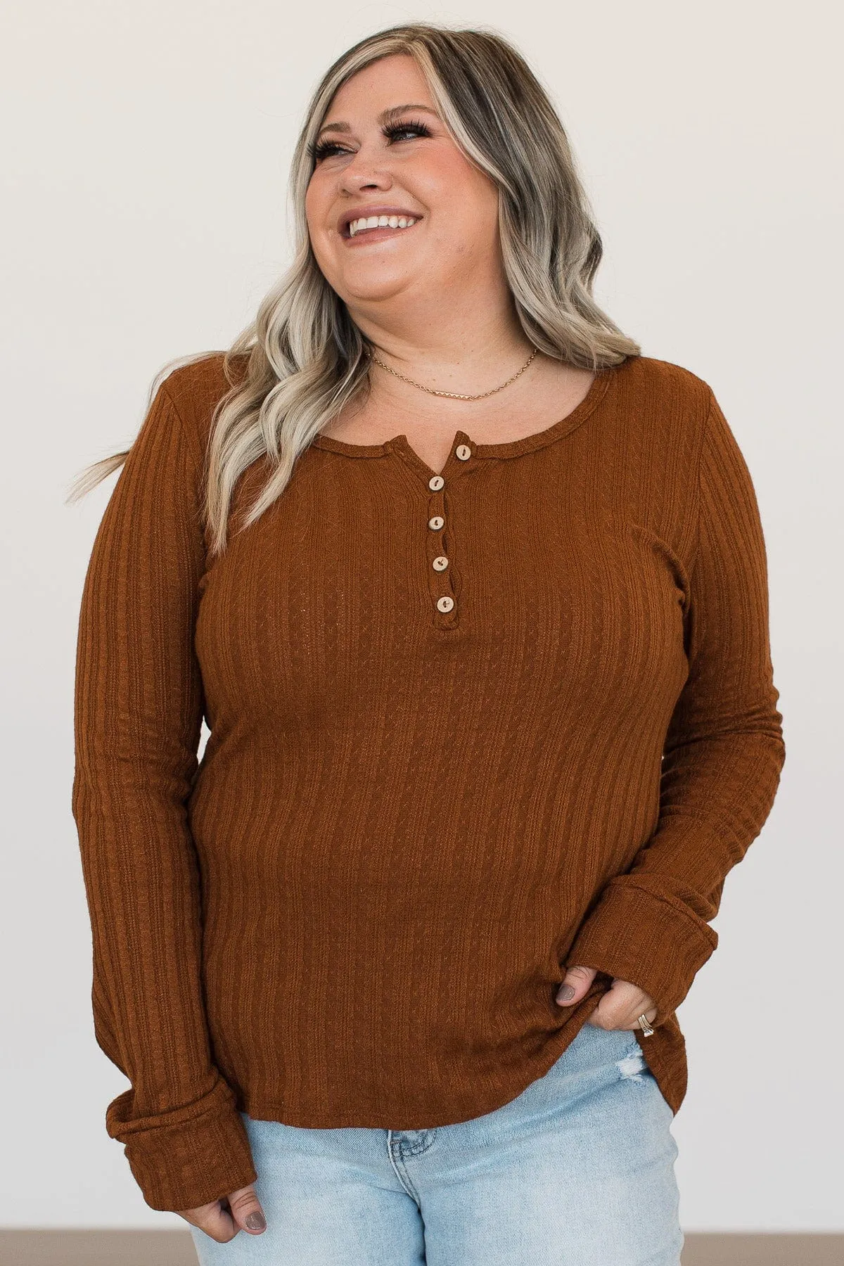 Button-Up Knit Top in Rust Color