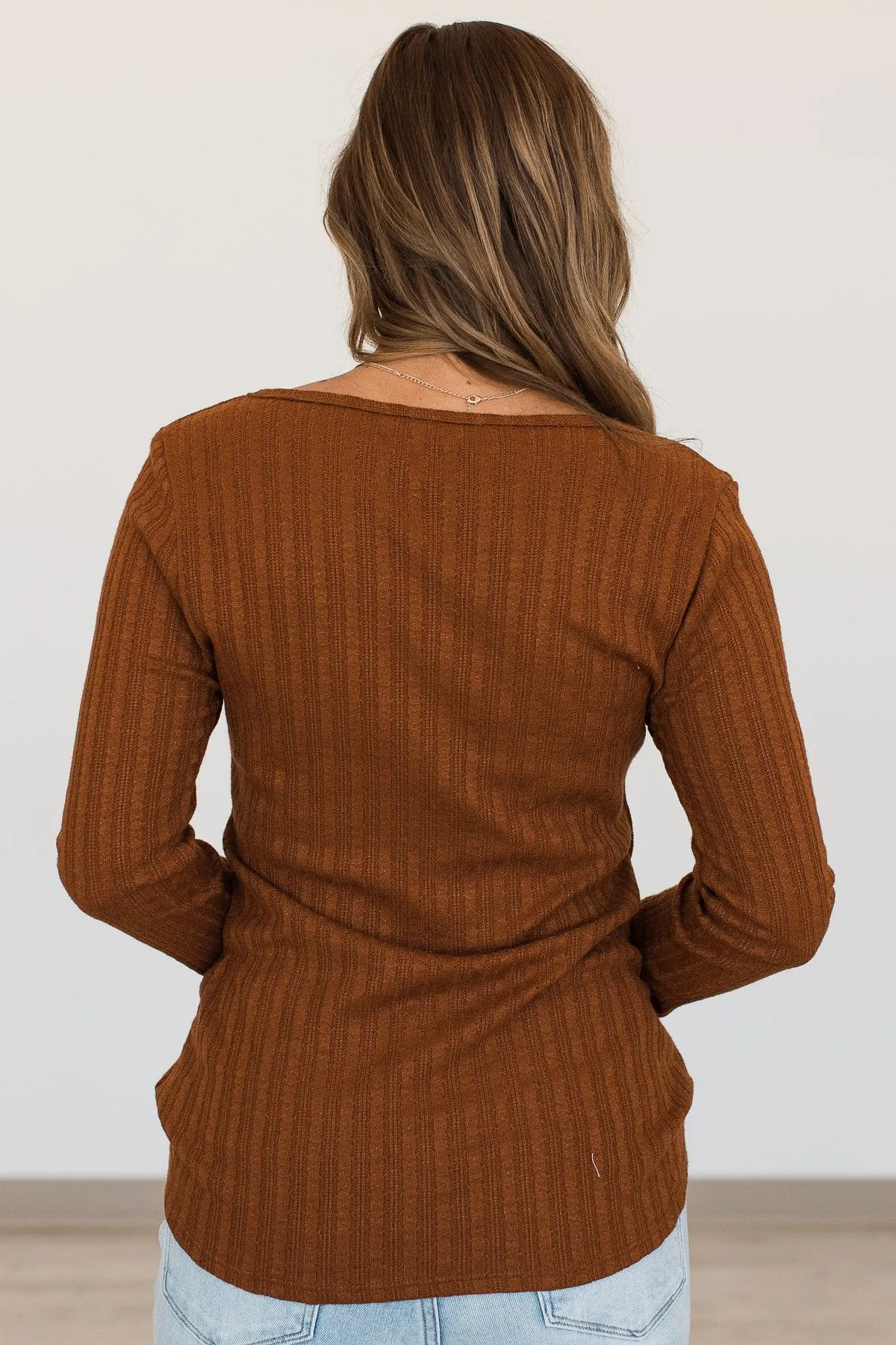 Button-Up Knit Top in Rust Color