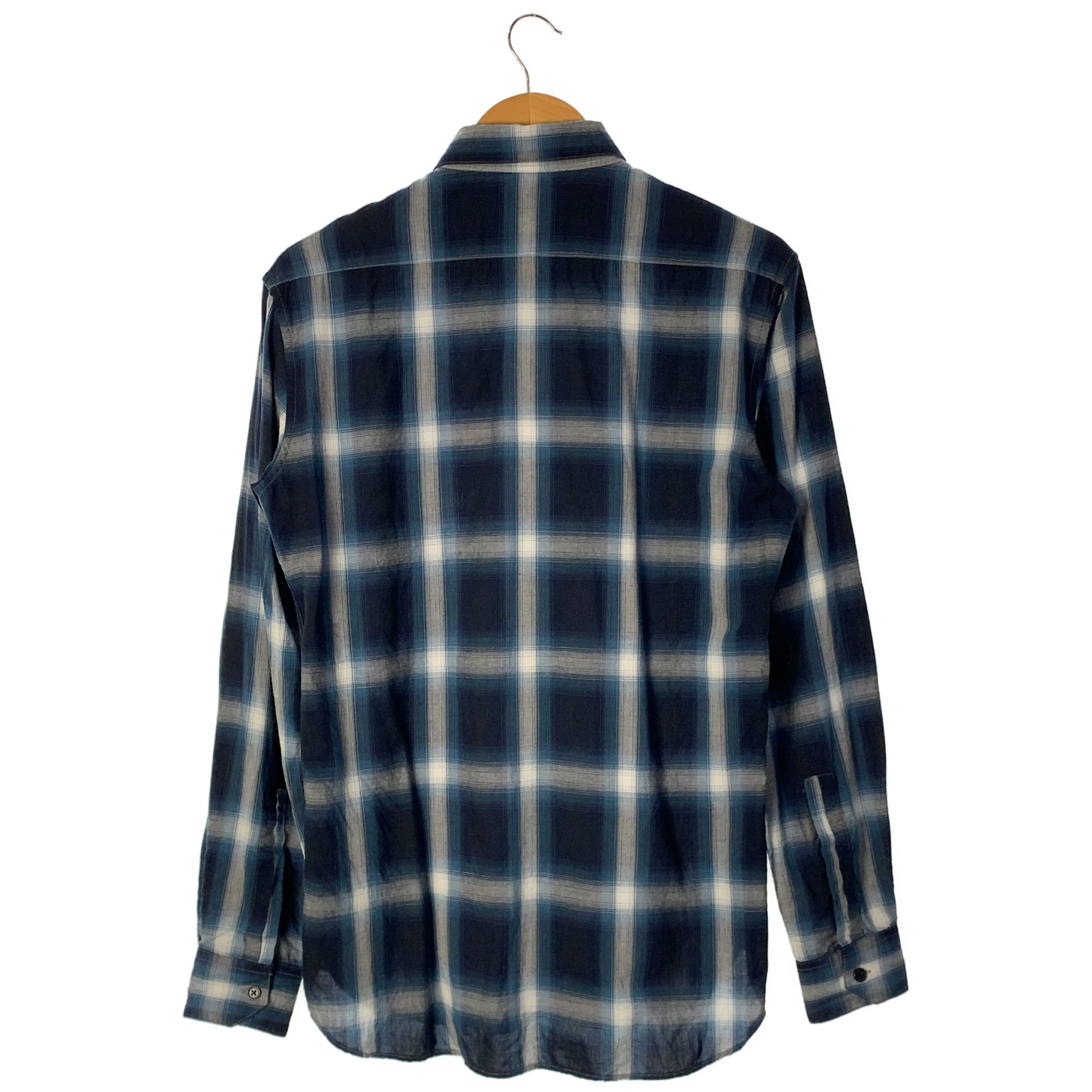 SAINT LAURENT 38 BLU Cotton Plaid Long Sleeve Shirt