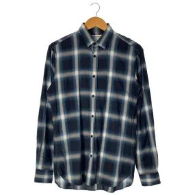 SAINT LAURENT 38 BLU Cotton Plaid Long Sleeve Shirt