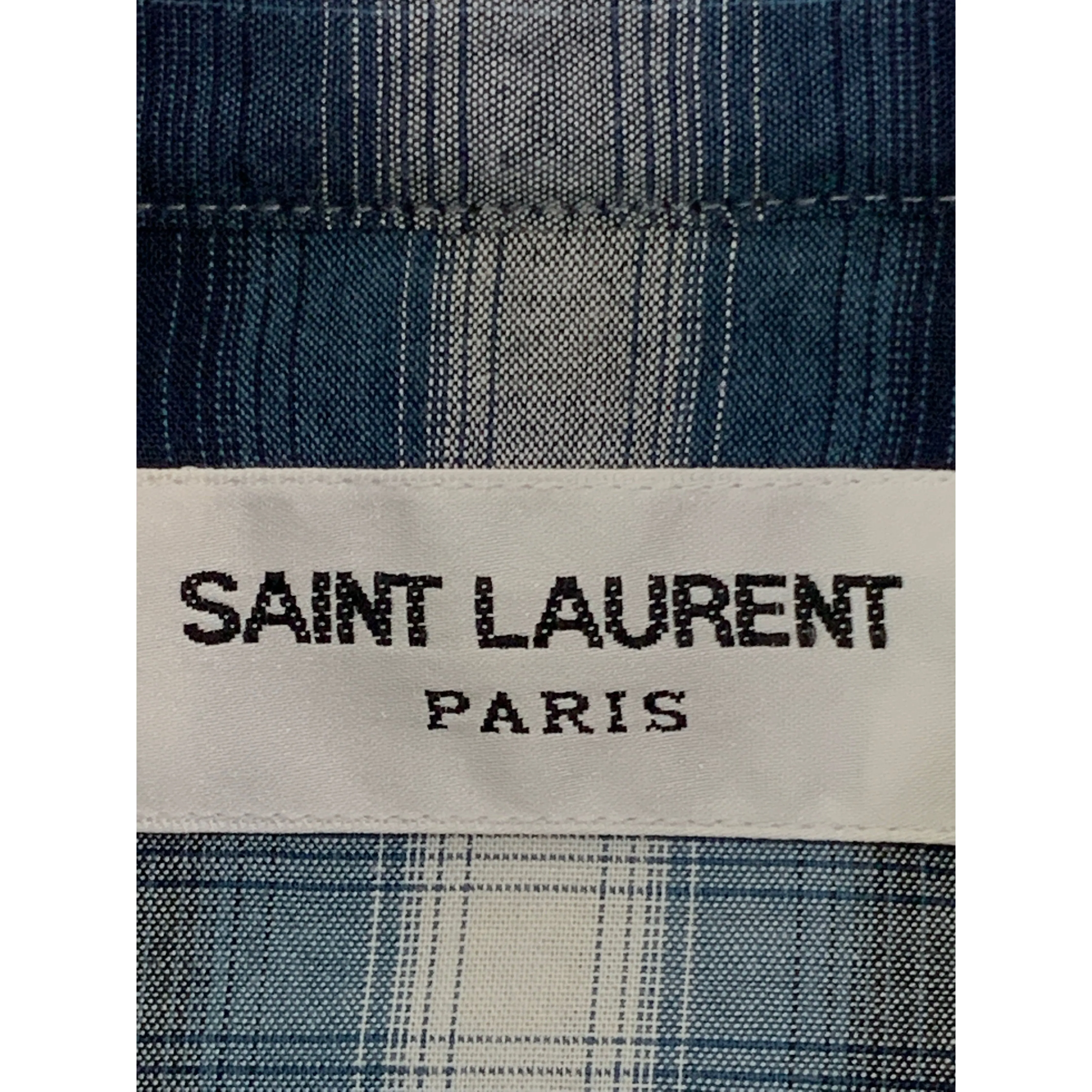 SAINT LAURENT 38 BLU Cotton Plaid Long Sleeve Shirt