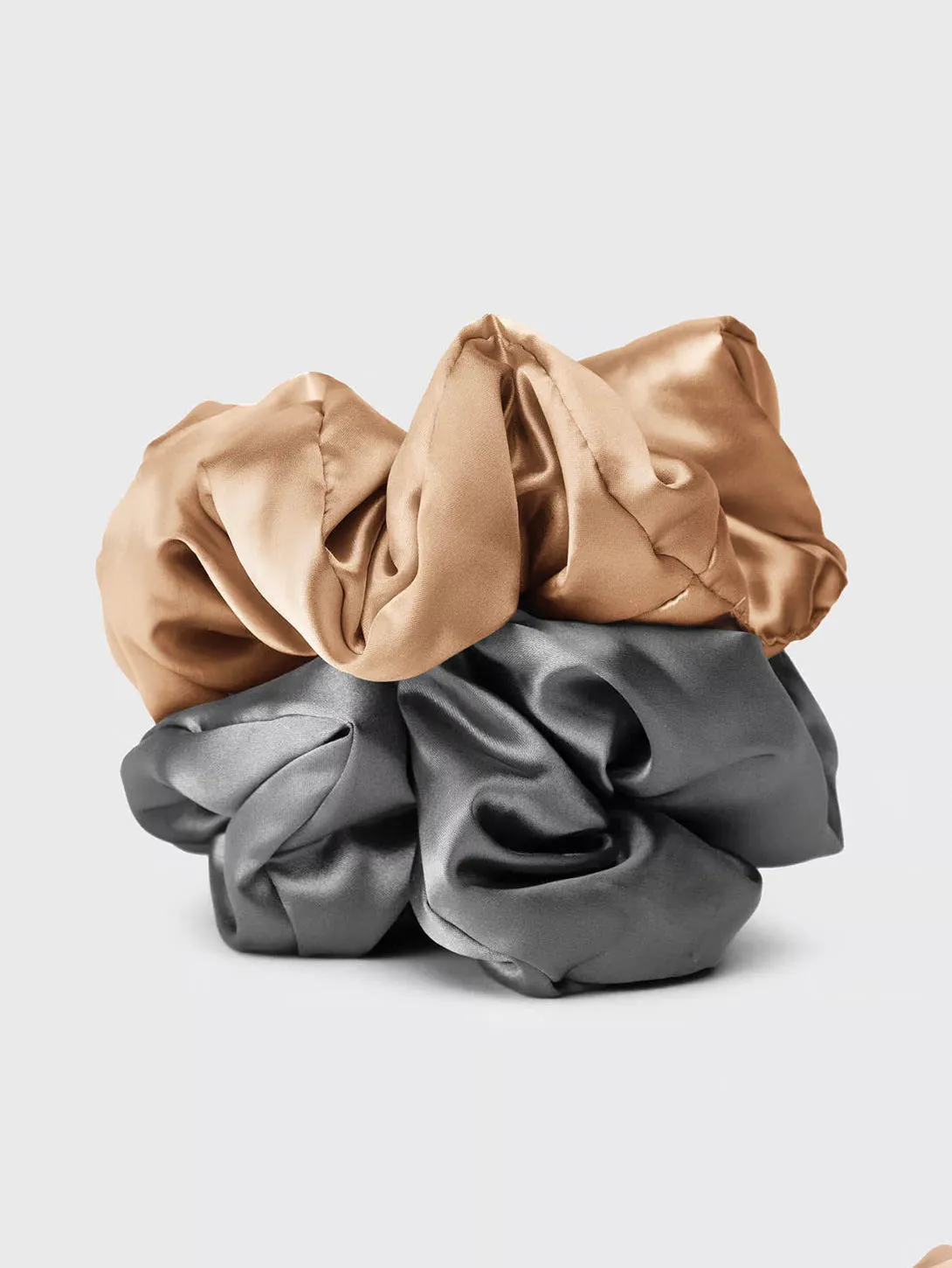 Charcoal Gold Satin Pillow Scrunchies