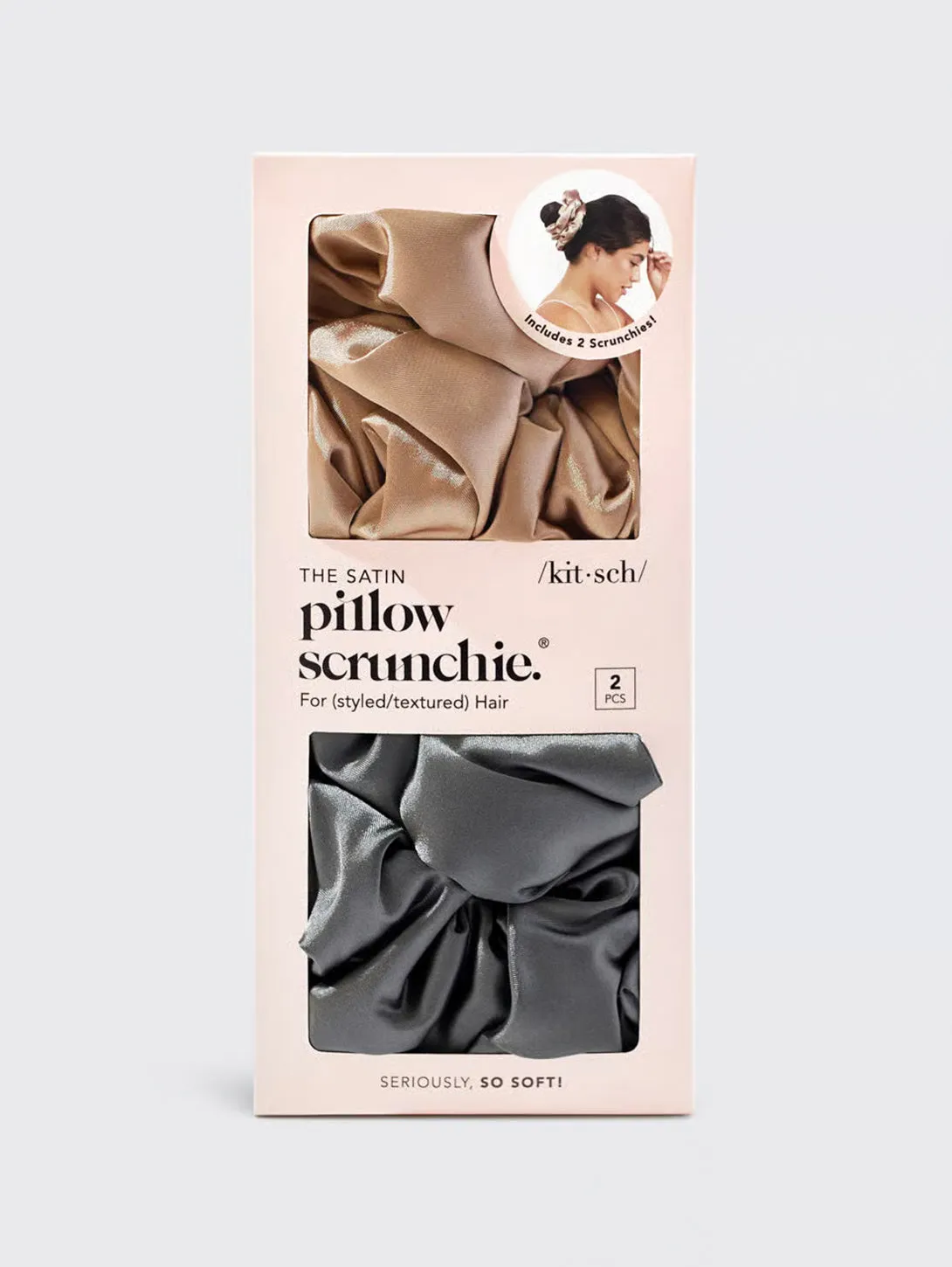 Charcoal Gold Satin Pillow Scrunchies