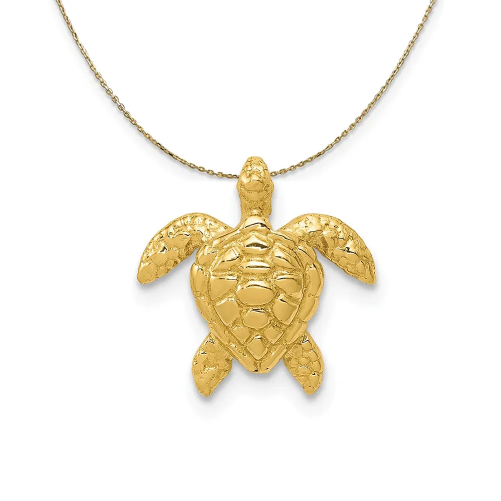 Medium 14k Yellow Gold Sea Turtle Pendant Necklace (13mm)