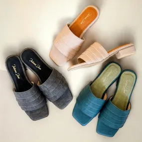 Linen Touch 1 Block Heels Slides