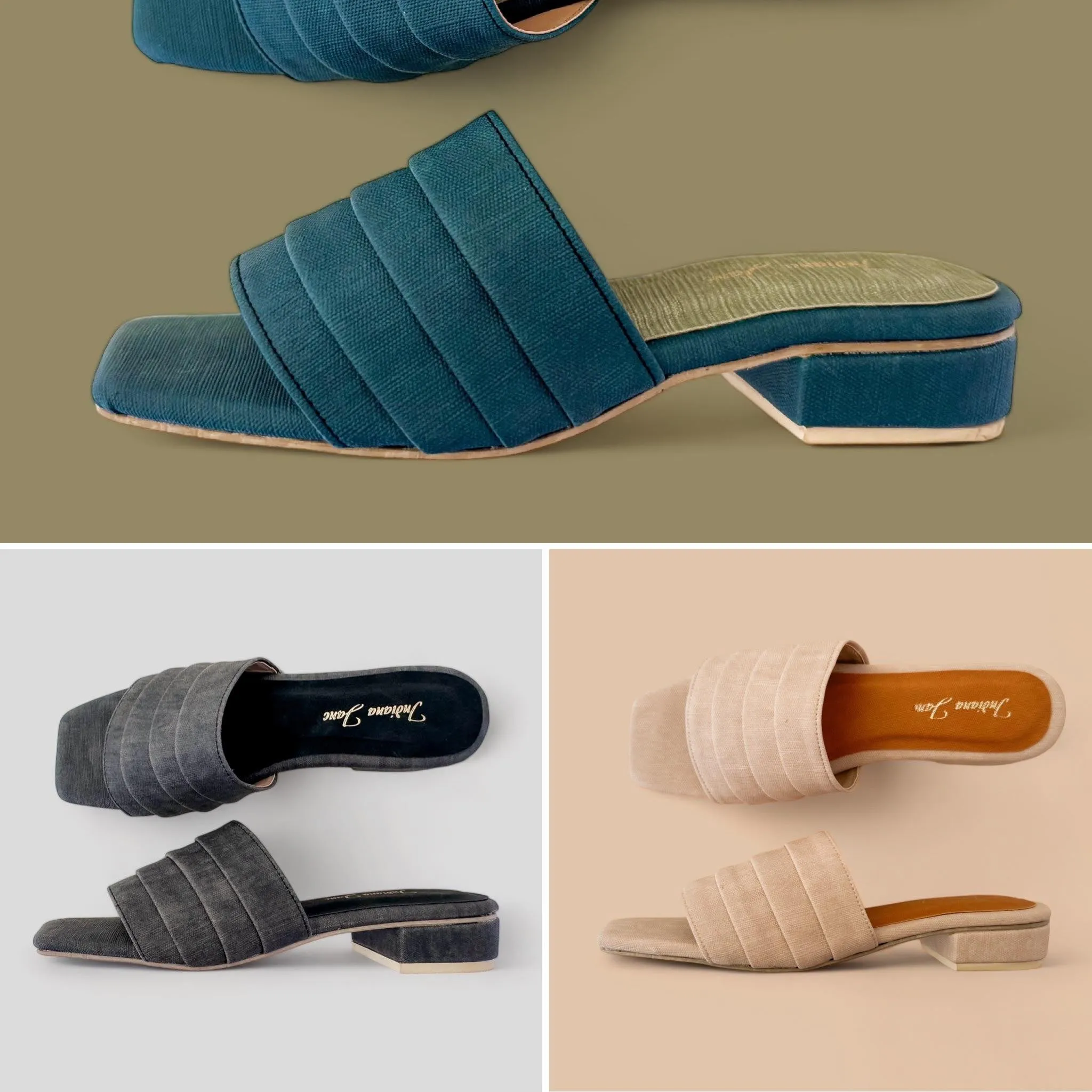 Linen Touch 1 Block Heels Slides