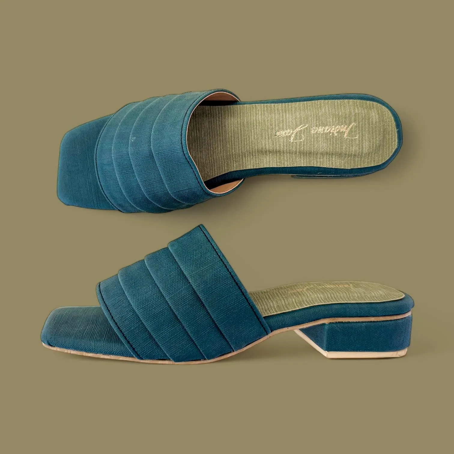 Linen Touch 1 Block Heels Slides