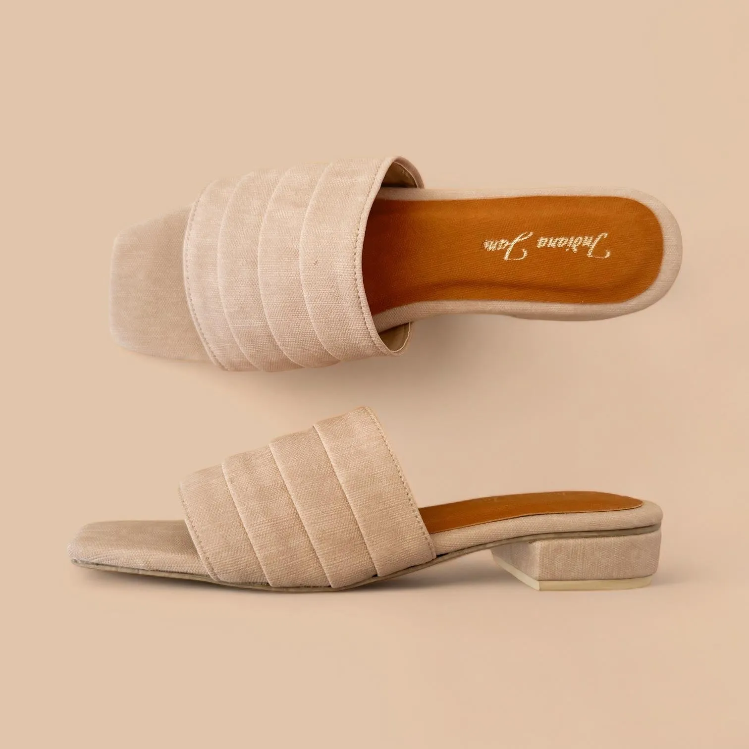 Linen Touch 1 Block Heels Slides