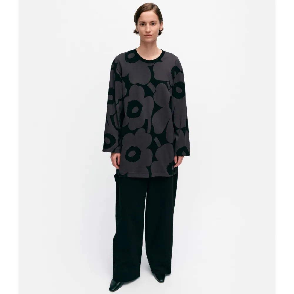 Crew Neck Flower Patterns Cotton Ribbed Long Sleeves Tunics by marimekko