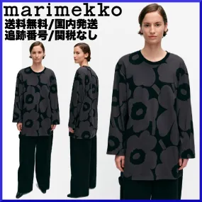 Crew Neck Flower Patterns Cotton Ribbed Long Sleeves Tunics by marimekko