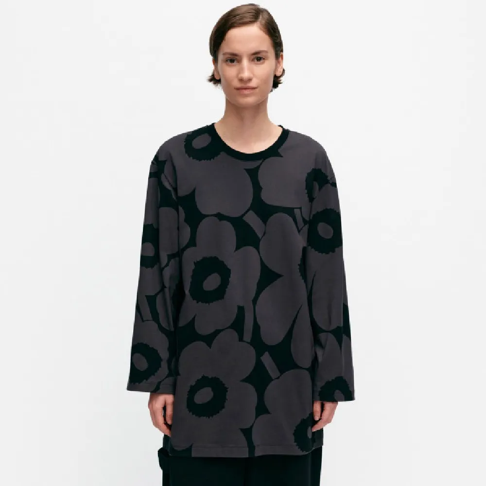 Crew Neck Flower Patterns Cotton Ribbed Long Sleeves Tunics by marimekko