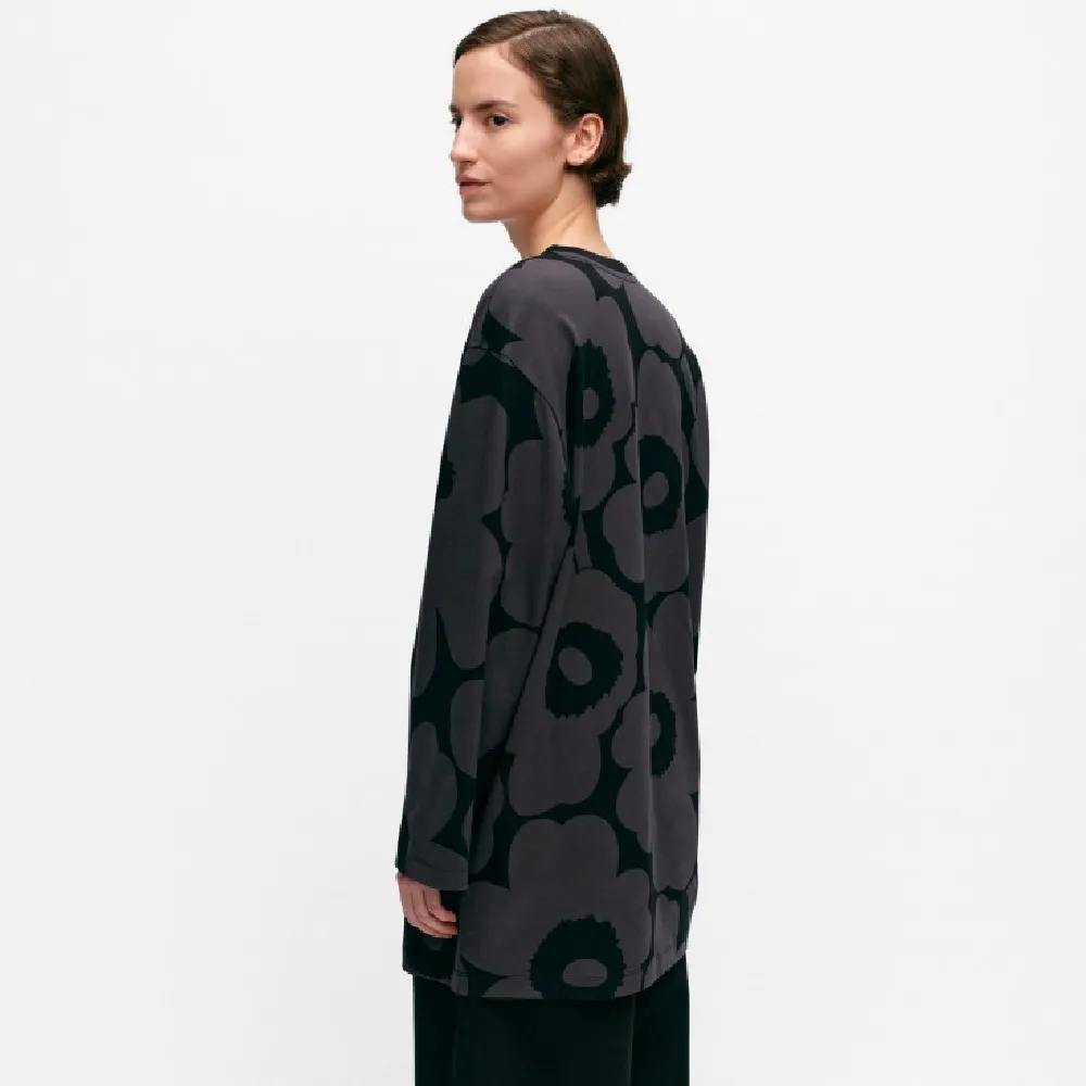 Crew Neck Flower Patterns Cotton Ribbed Long Sleeves Tunics by marimekko