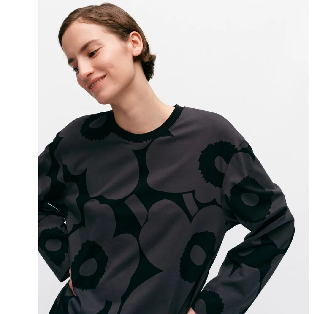 Crew Neck Flower Patterns Cotton Ribbed Long Sleeves Tunics by marimekko