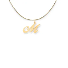 14k Yellow Gold Small Fancy Script Initial M Necklace