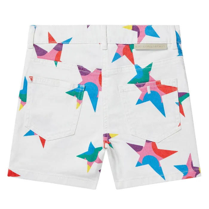 Stella McCartney Child White Denim Shorts With Pop Stars Print