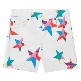 Stella McCartney Child White Denim Shorts With Pop Stars Print