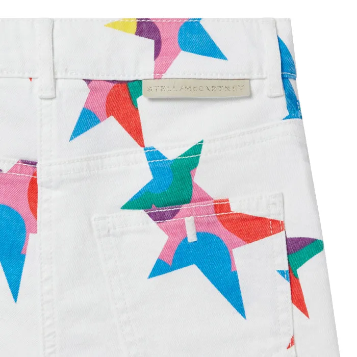 Stella McCartney Child White Denim Shorts With Pop Stars Print