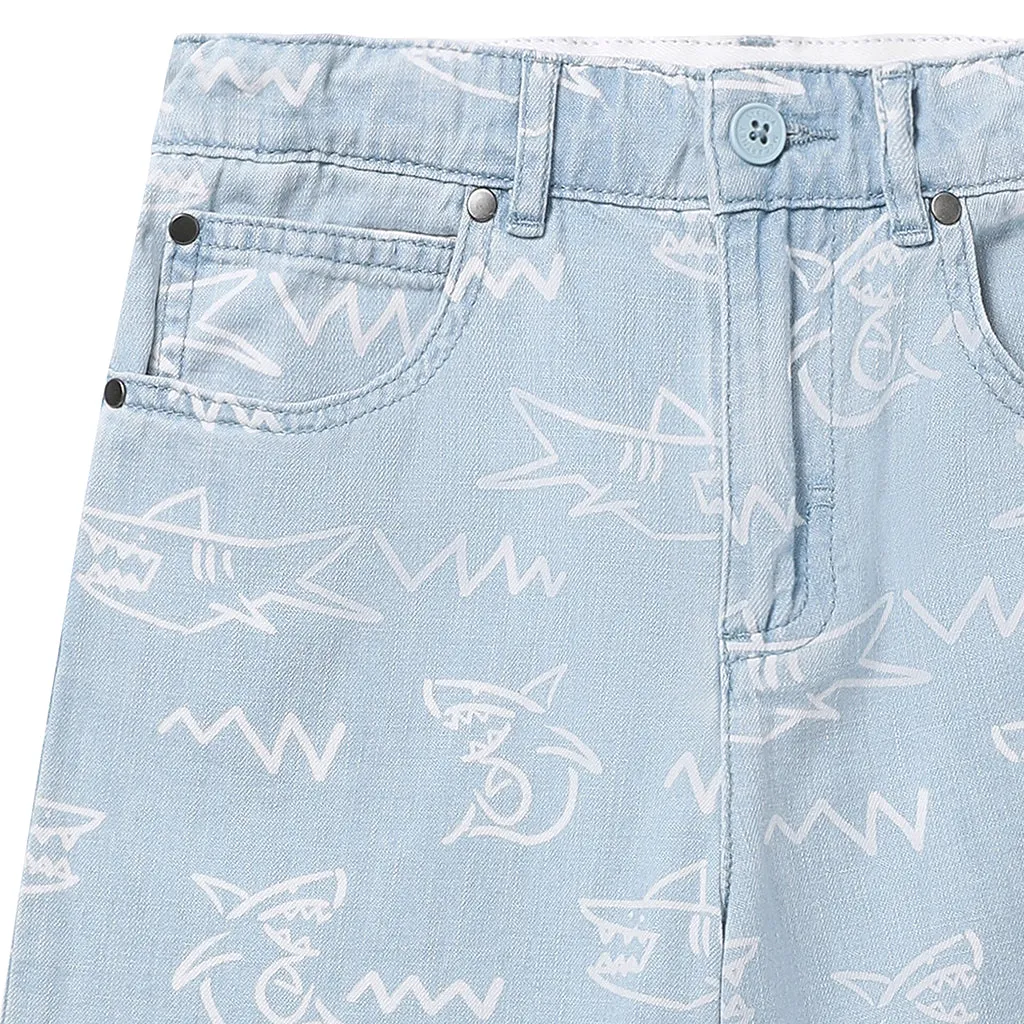 Child Denim Shorts With Sharks Print