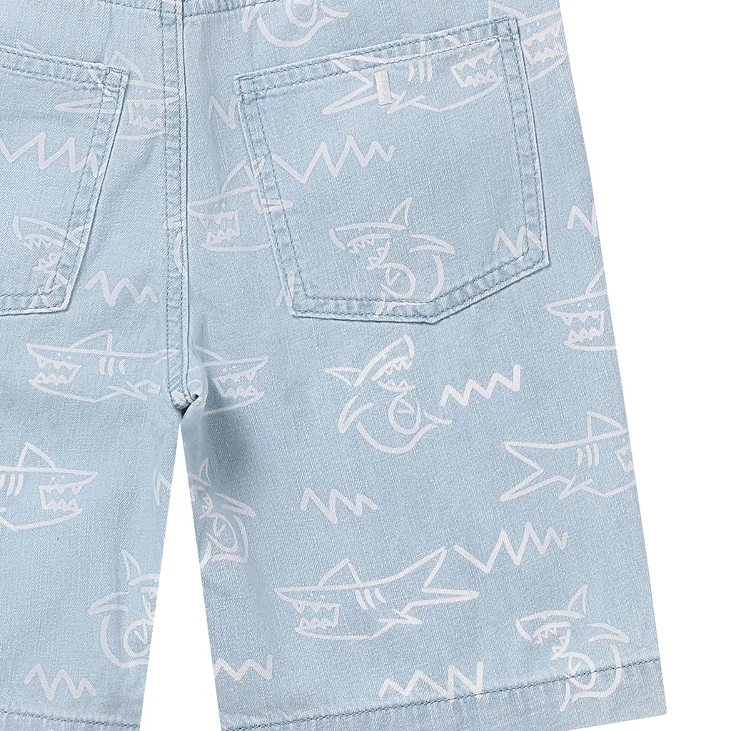 Child Denim Shorts With Sharks Print