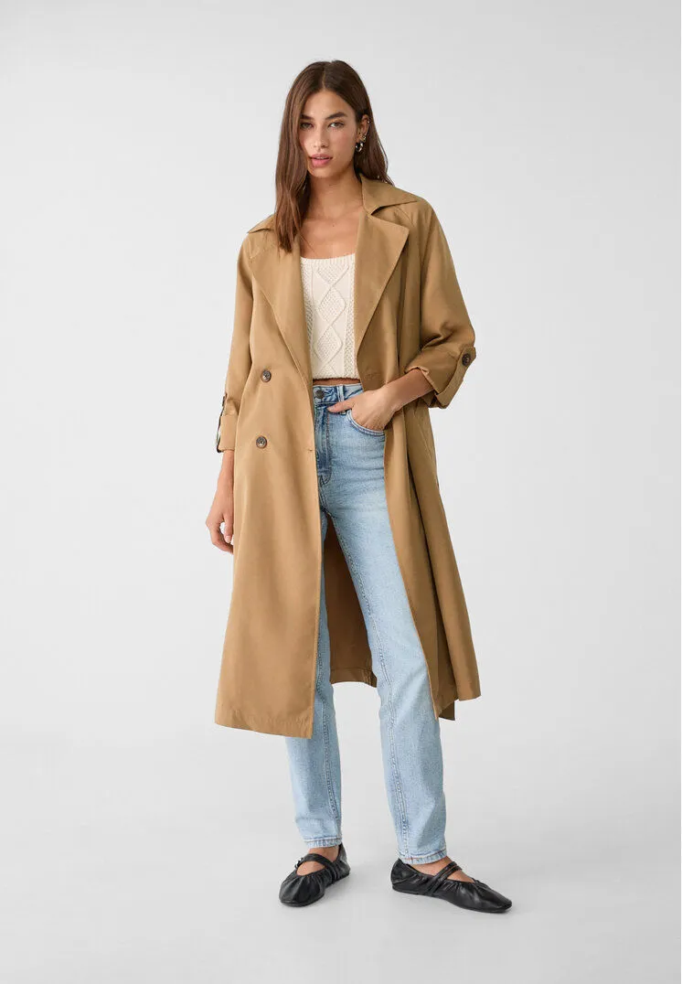 Stradivarius Tan XS Long Flowing Trench Coat