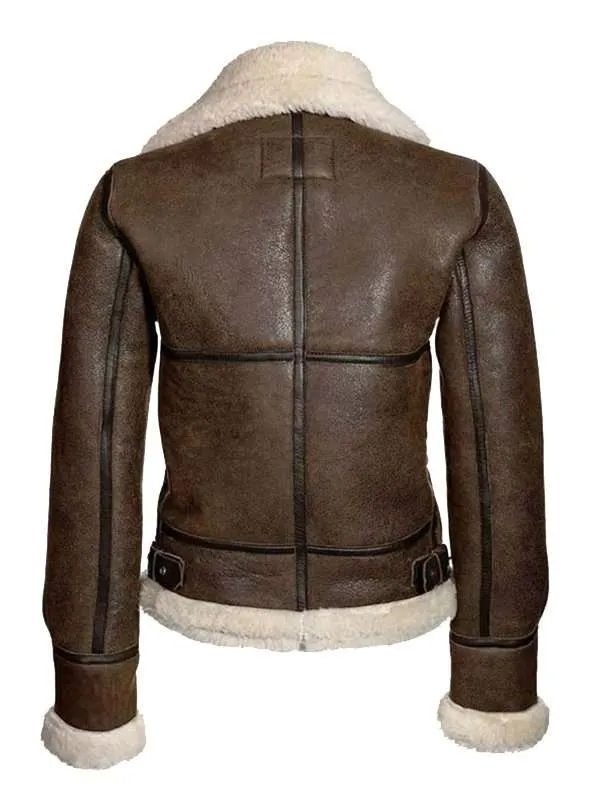 Distressed Brown Shearling Jacket for Women