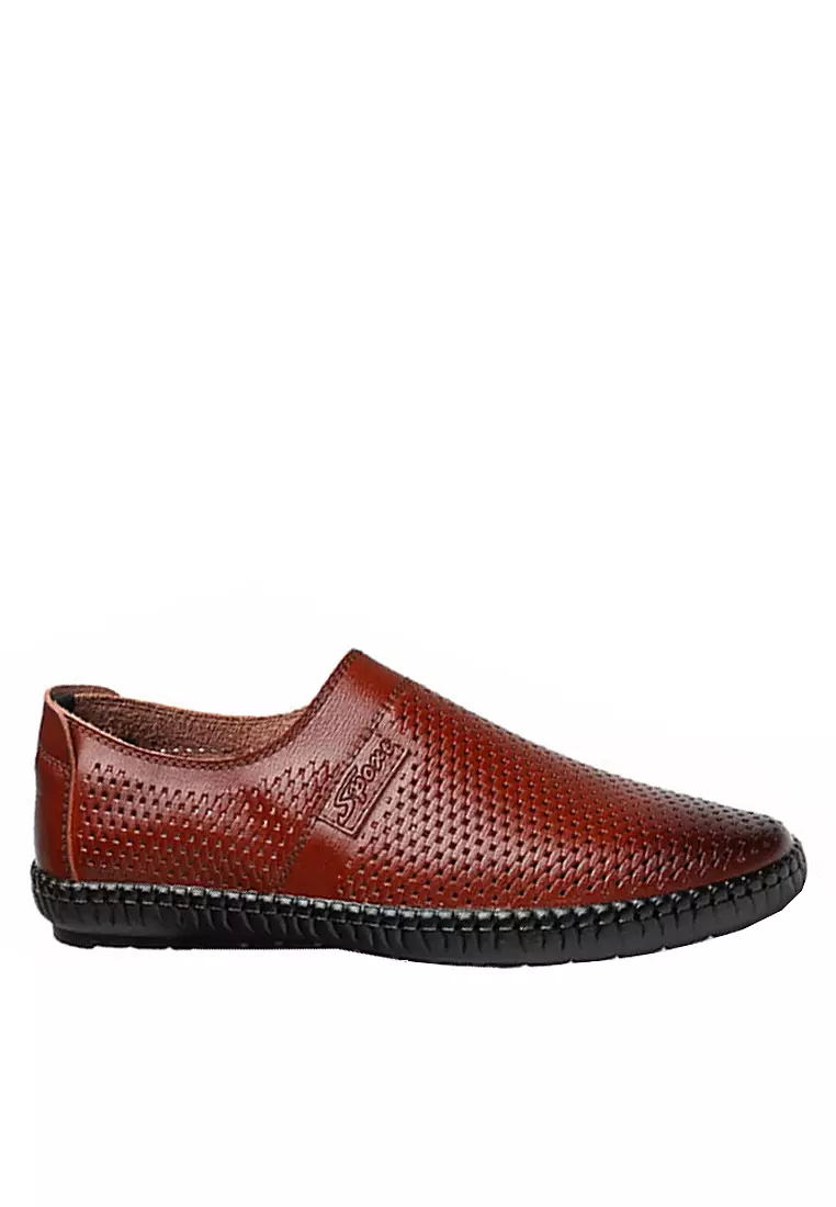 Stylish Perforated Leather Slip-Ons VSM-C776