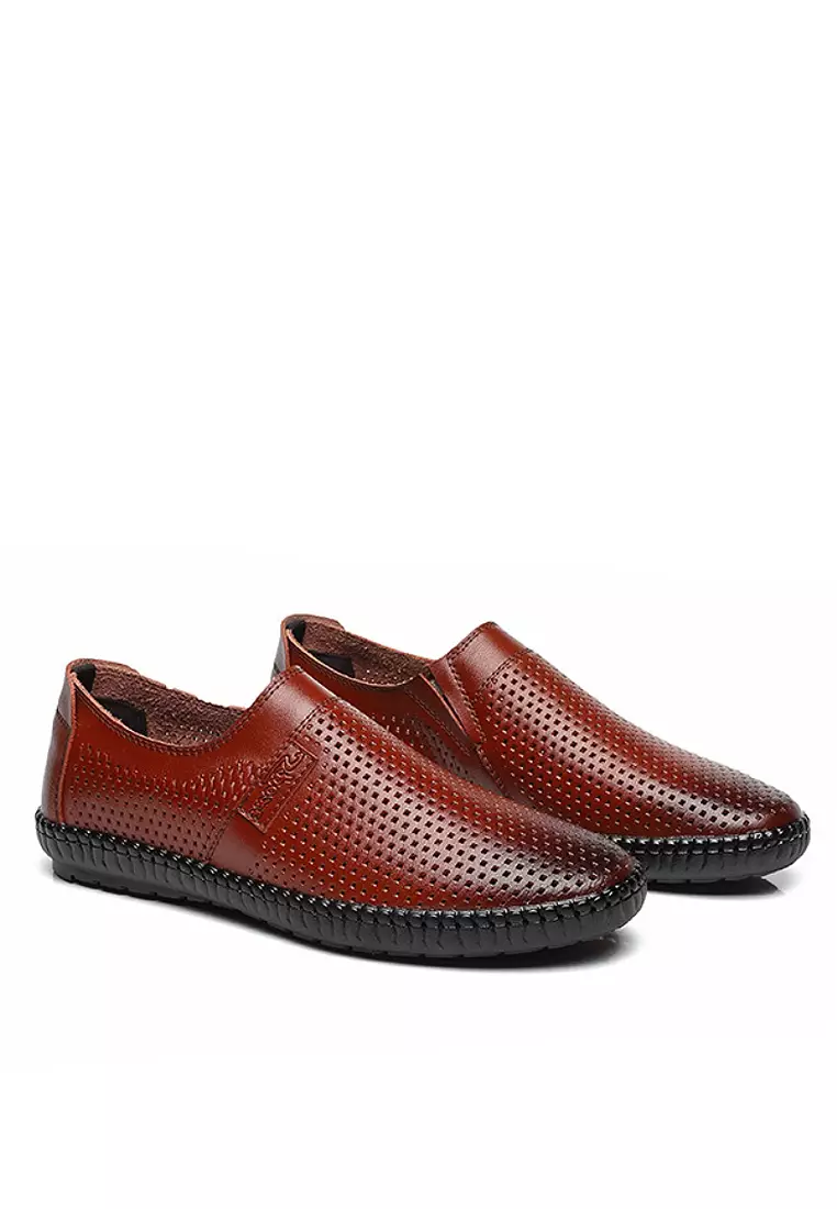 Stylish Perforated Leather Slip-Ons VSM-C776