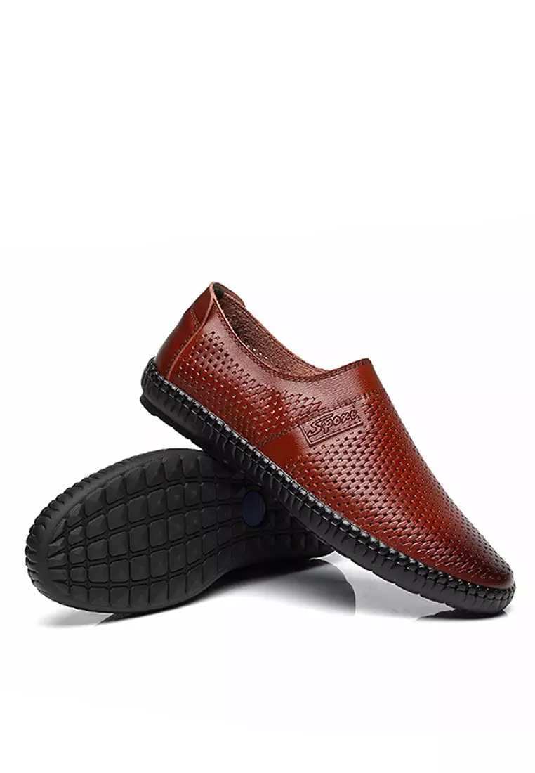 Stylish Perforated Leather Slip-Ons VSM-C776