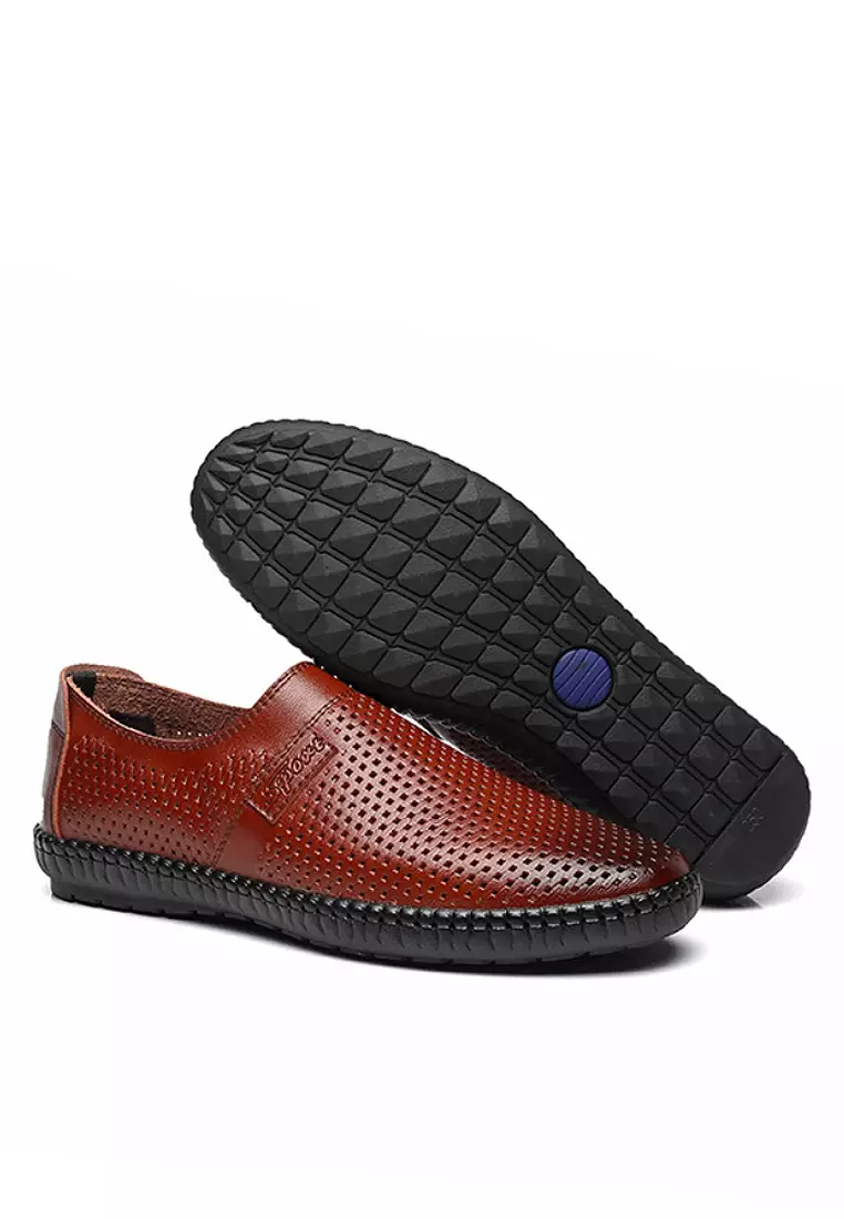 Stylish Perforated Leather Slip-Ons VSM-C776