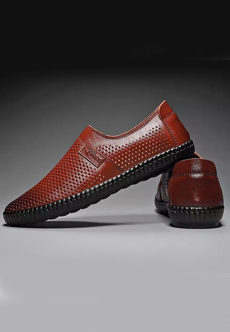 Stylish Perforated Leather Slip-Ons VSM-C776