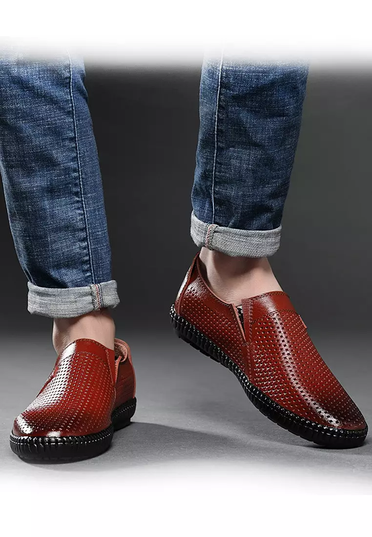 Stylish Perforated Leather Slip-Ons VSM-C776