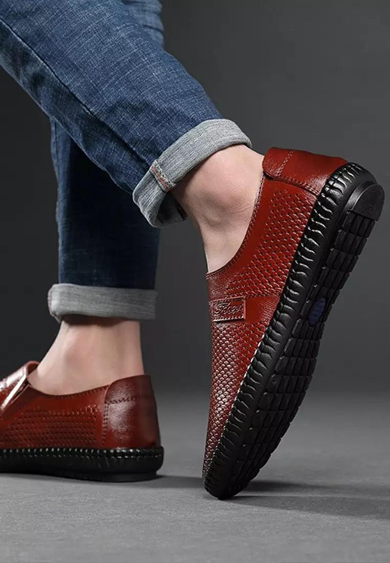 Stylish Perforated Leather Slip-Ons VSM-C776